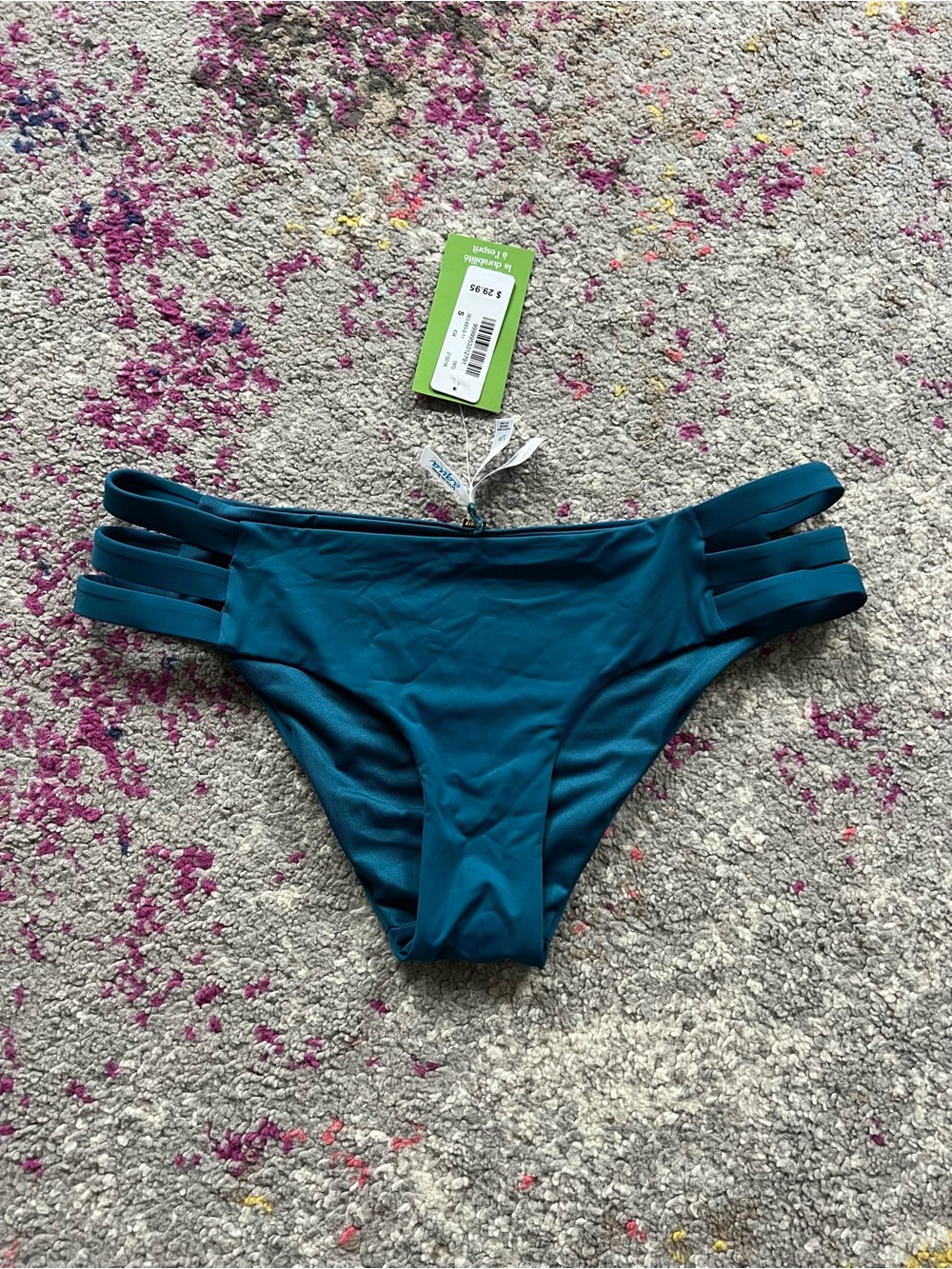 La Vie En Rose Teal Strappy Bikini Bottom, Size S